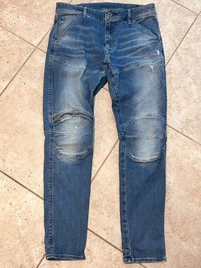 G-STAR Raw 5620 3D Zip Knee Skinny Stretch Blue Denim Jeans Mens 34x32 EUC Moto
